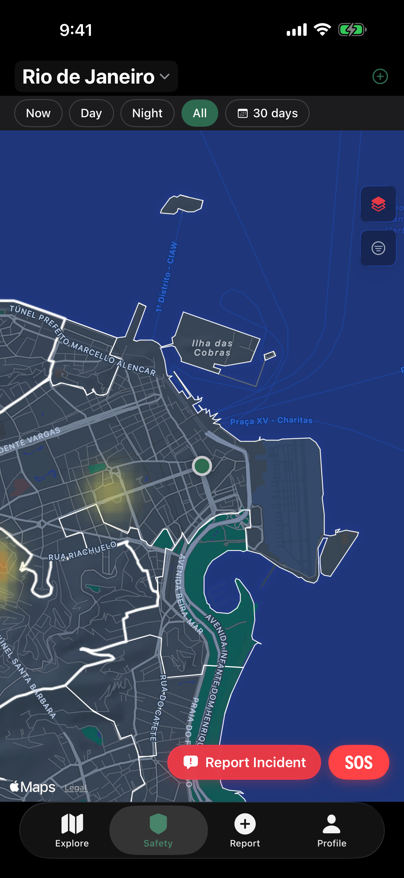Safety alerts on map with notification banner